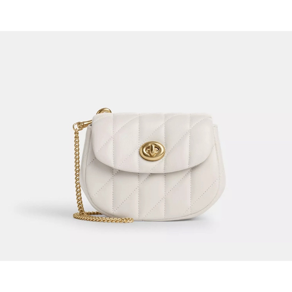 Coach Turnlock‎ Card Case Mini Quilted Leather Turnlock Crossbody Bag - Cream - Picture 1 of 4